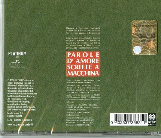 Parole d'amore scritte a macchina - CD Audio di Paolo Conte - 2