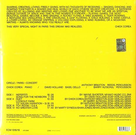 Circle. Paris Concert - Vinile LP di Chick Corea,Dave Holland,Barry Altschul,Anthony Braxton - 2