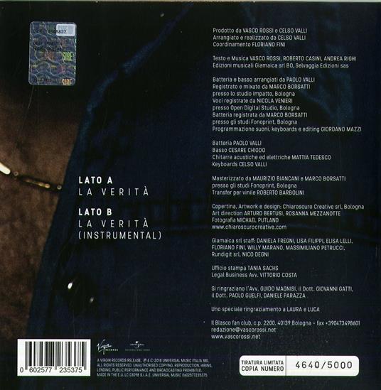 La verità - Vinile 7'' di Vasco Rossi - 2