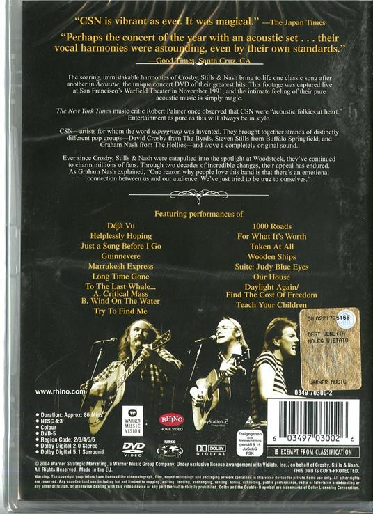 Crosby, Stills & Nash. The Acoustic Concert (DVD) - DVD di Crosby Stills & Nash - 2