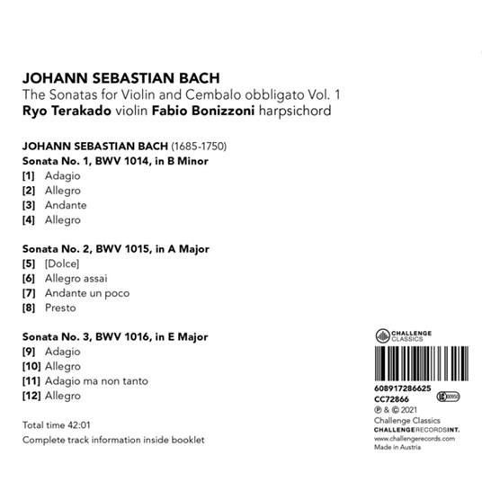 Sonatas For Violin And Cembalo Obbligato Vol. 1 - CD Audio di Johann Sebastian Bach,Fabio Bonizzoni - 2