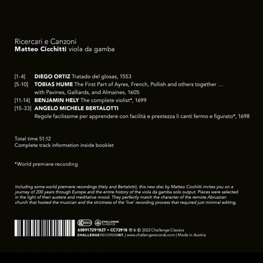 Ricercare E Canzoni - CD Audio di Musica Elegentia - Matteo Cicchitti - 2