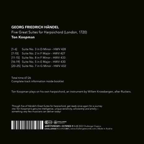 Five Great Suites For Harpsichord (London, 1720) - CD Audio di Ton Koopman - 2