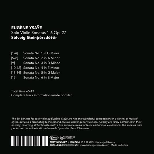 Solo Violin Sonatas 1-6 Op. 27 - CD Audio di Solveig Steinborsdottir - 2