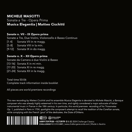 Sonate A Tre- Opera Prima - CD Audio di Michele Mascitti - 2