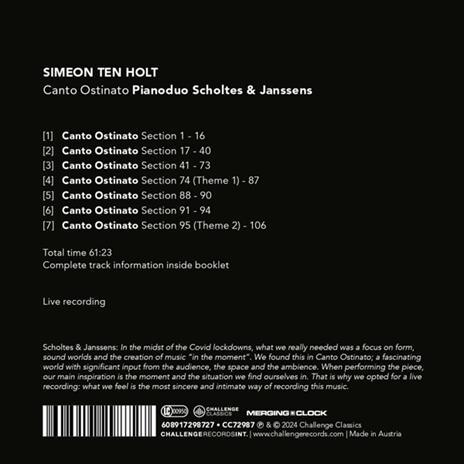 Canto Ostinato - CD Audio di Simeon ten Holt - 2