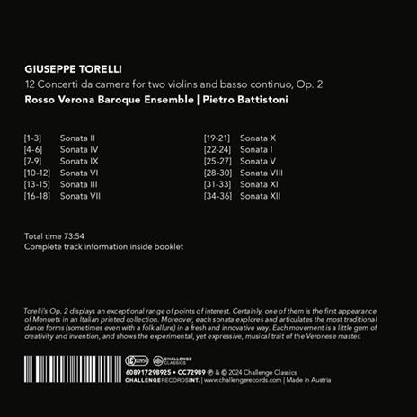 12 Concerti Da Camera For Two Violins And Basso Continuo, Op. 2 - CD Audio di Giuseppe Torelli - 2