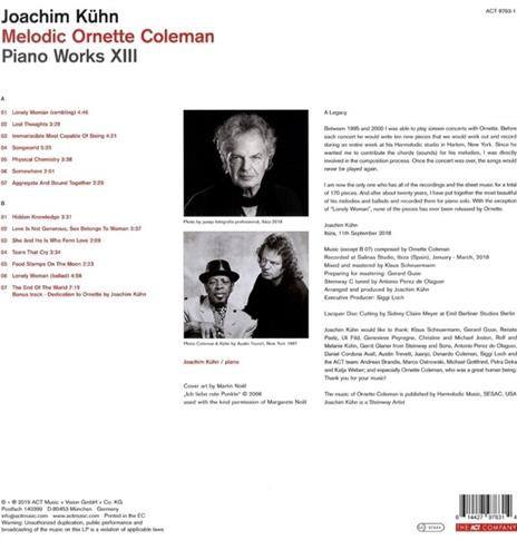 Melodic Ornette Coleman - Vinile LP di Joachim Kuhn - 2