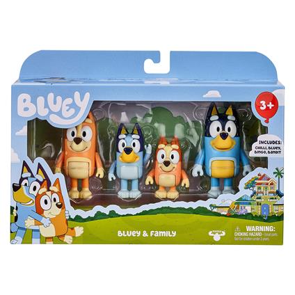 Bluey and Family: Bingo, Bandito e Peperoncino 4 Figure Pack Articolato Personaggio Action Figure 6,3 cm Giocattolo Ufficiale da Collezione