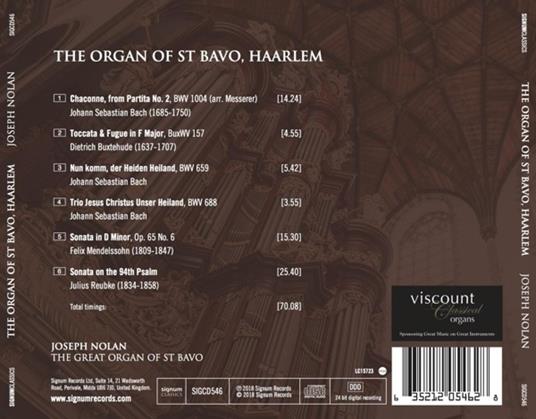 2018 The Organ Of St Bavo Haarlem - CD Audio di Joseph Nolan - 2
