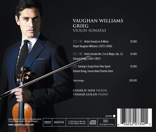 Violin Sonatas - CD Audio di Edvard Grieg,Ralph Vaughan Williams,Charlie Siem - 2