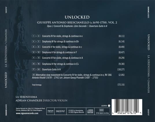 Unlocked - CD Audio di Giuseppe Antonio Brescianello,La Serenissima - 2
