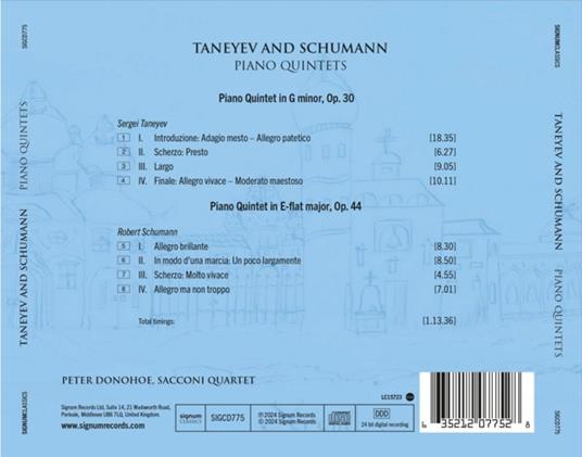 Piano Quintets - CD Audio di Robert Schumann,Sergej Taneyev,Peter Donohoe,Sacconi Quartet - 2