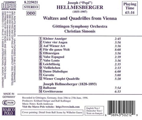 Valzer e Quadriglie da Vienna - CD Audio di Joseph Hellmesberger - 2