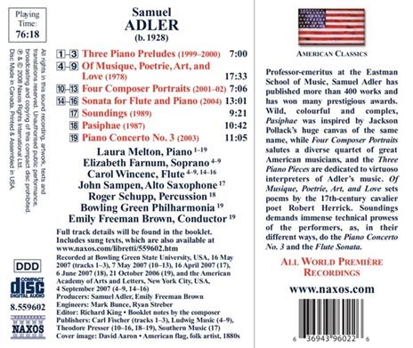 Of Musique, Poetrie, Art, and Love - CD Audio di Samuel Adler - 2