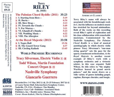 The Palmian Chord Ryddle - At the Royal Majestic - CD Audio di Terry Riley,Giancarlo Guerrero - 2