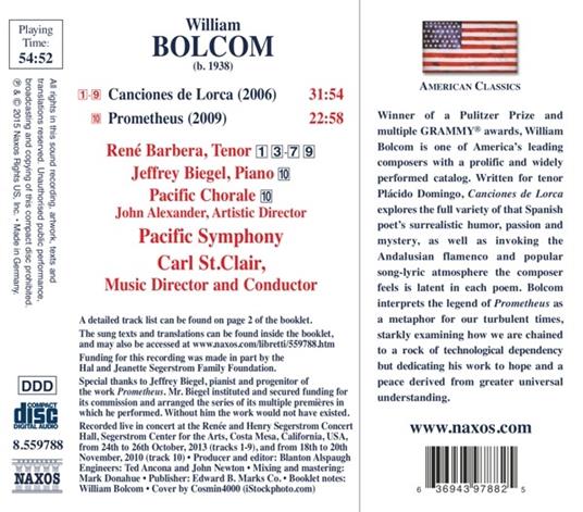 Canciones de Lorca - Prometheus - CD Audio di William Bolcom - 2