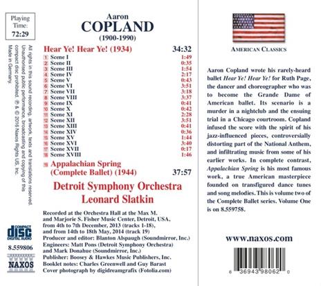Appalachian Spring - Hear Ye! - CD Audio di Aaron Copland - 2