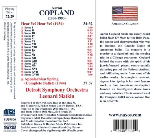 Appalachian Spring - Hear Ye! - CD Audio di Aaron Copland - 2