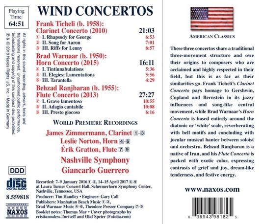 Concerto per clarinetto - CD Audio di Nashville Symphony Orchestra,Behzad Ranjbaran,Frank Ticheli,Giancarlo Guerrero - 2