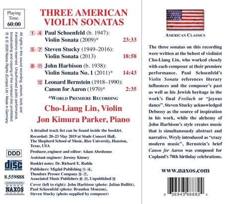 Three American Violin Sonatas - CD Audio di Cho-Liang Lin - 3