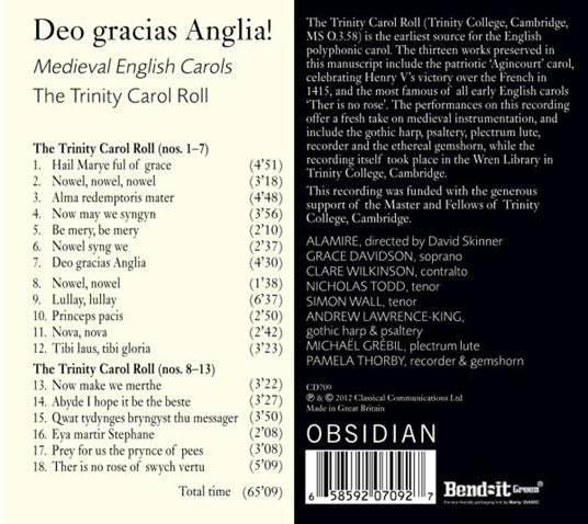 Dea Gracias Anglia! Medieval English Carols - CD Audio di Anonymous - 2