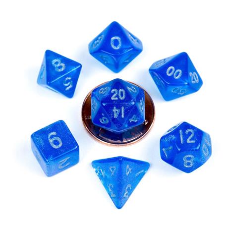 FanRoll - Mini Dice Set - Stardust Blue with Silver Numbers (7)