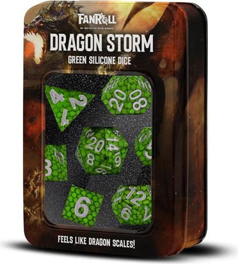 FanRoll - Dragon Storm Sharp Edge Silicone Dice Set - Green Dragon Scales (7)