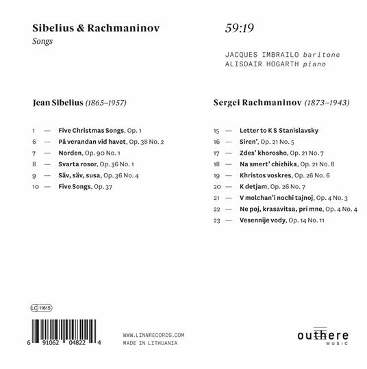 Songs - CD Audio di Sergei Rachmaninov,Jean Sibelius,Jacques Imbrailo,Alisdair Hogarth - 2