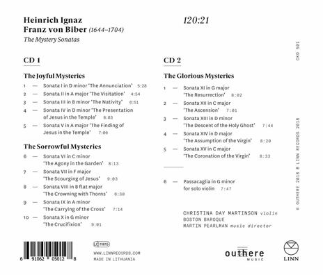 The Mystery Sonatas - CD Audio di Heinrich Ignaz Franz Von Biber,Boston Baroque,Martin Pearlman,Christina Day Martinson - 2