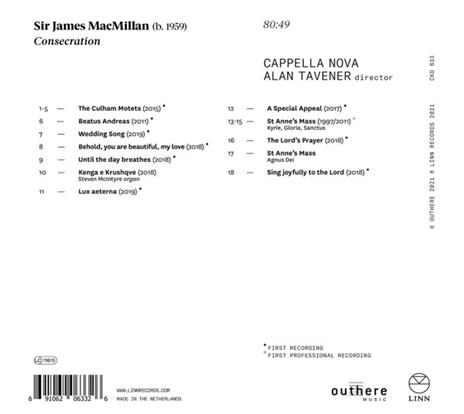Consecration - CD Audio di James MacMillan,Cappella Nova - 2