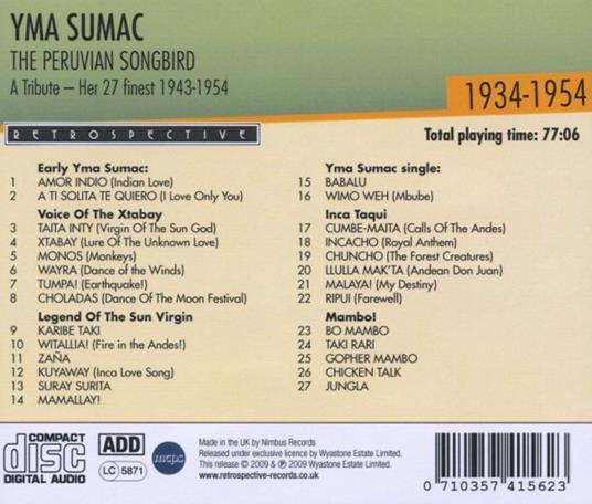 Peruvian Songbird - CD Audio di Yma Sumac - 2