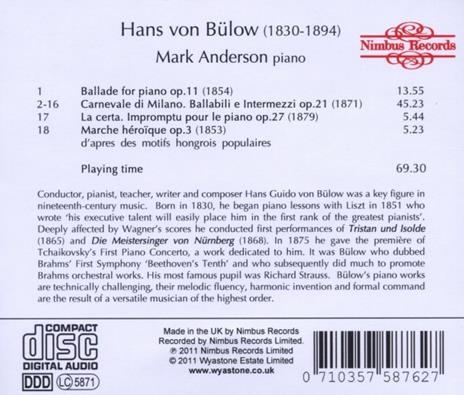 Opere per pianoforte vol.1 - CD Audio di Hans Von Bulow - 2