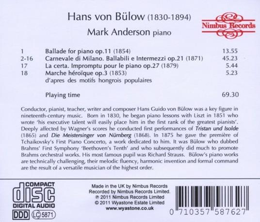 Opere per pianoforte vol.1 - CD Audio di Hans Von Bulow - 2