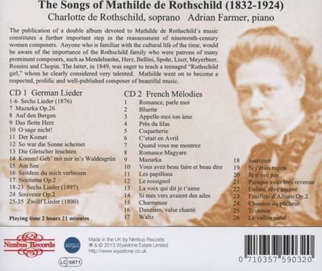 The Songs of Mathilde De Rothschild - CD Audio - 2