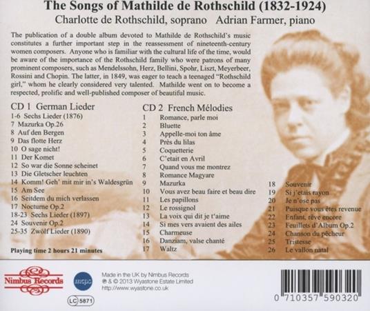 The Songs of Mathilde De Rothschild - CD Audio - 2