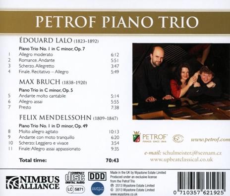 Piano Trios. Musiche di Lalo-Bruch-Mendelssohn - CD Audio di Petrof Piano Trio - 2
