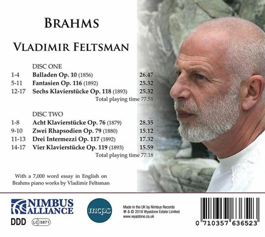 Musica per pianoforte - CD Audio di Johannes Brahms,Vladimir Feltsman - 2