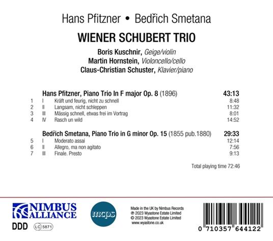 Piano Trios - CD Audio di Bedrich Smetana,Hans Pfitzner,Wiener Schubert Trio - 2