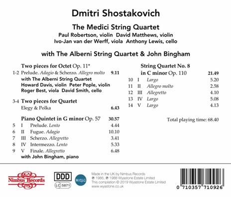 Octet Pieces, Quartet No. 8, Piano Quintet - CD Audio di Dmitri Shostakovich - 2