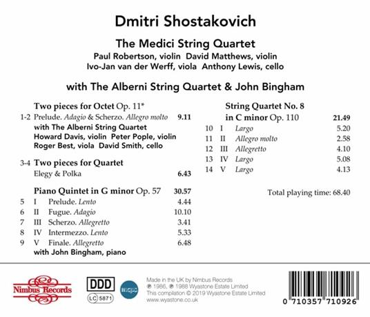 Octet Pieces, Quartet No. 8, Piano Quintet - CD Audio di Dmitri Shostakovich - 2