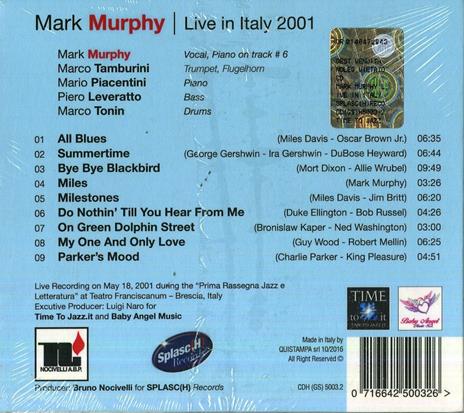 Live in Italy 2001 - CD Audio di Mark Murphy - 2