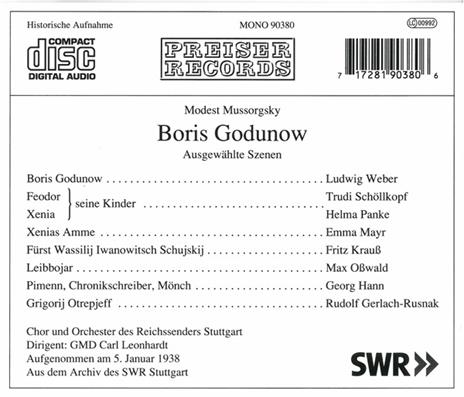 Boris Godunov (1874) (sel) (in tedesco) - CD Audio di Modest Mussorgsky - 2
