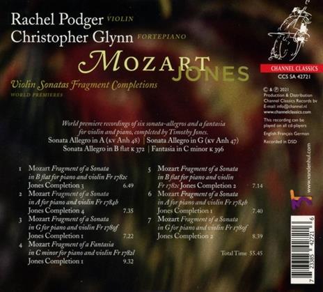 Violin Sonatas Fragment Completions - CD Audio di Wolfgang Amadeus Mozart,Rachel Podger - 2