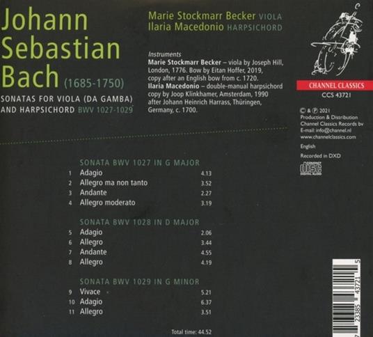 Sonatas For Viola Da Gamba And Harpsichord BWV1027-1029 - CD Audio di Johann Sebastian Bach - 2