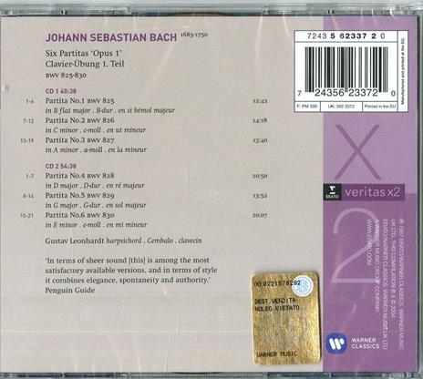 Partite BWV825, BWV826, BWV827, BWV828, BWV829, BWV830 (Serie Veritas) - CD Audio di Johann Sebastian Bach,Gustav Leonhardt - 2