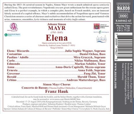 Elena - CD Audio di Johann Simon Mayr,Franz Hauk - 2