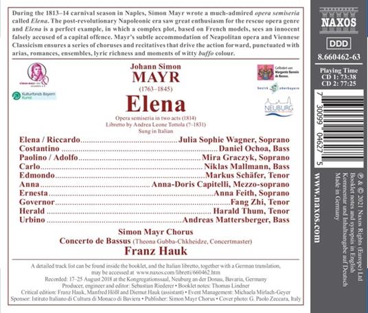 Elena - CD Audio di Johann Simon Mayr,Franz Hauk - 2