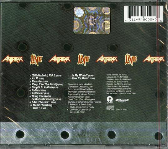 Live: The Island Years - CD Audio di Anthrax - 2