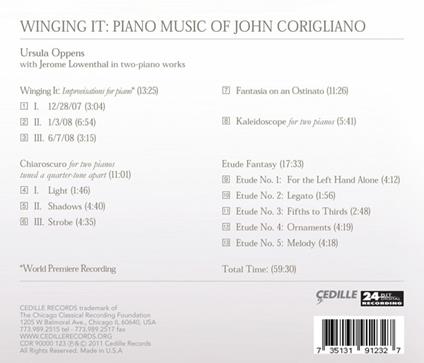 Musica per Pianoforte - Winging it, Chiaroscuro, Fantasia on An Ostinato - CD Audio di John Corigliano,Ursula Oppens
